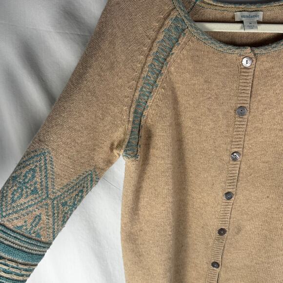Sundance Lambswool Beige & Blue Button Down Cardigan, Size M, Cabincore - Picture 5 of 10